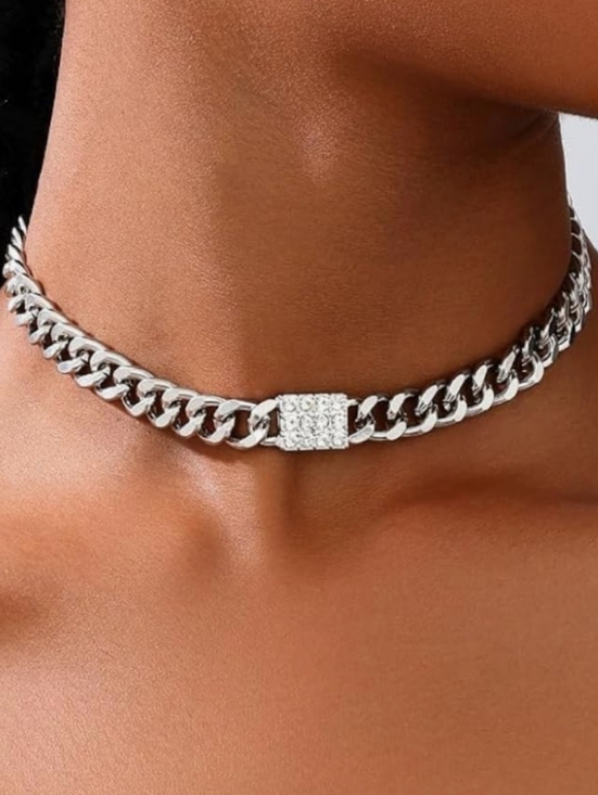 Macy's Jewelry - Macy's Silver Crystal Accent Cuban Link Choker